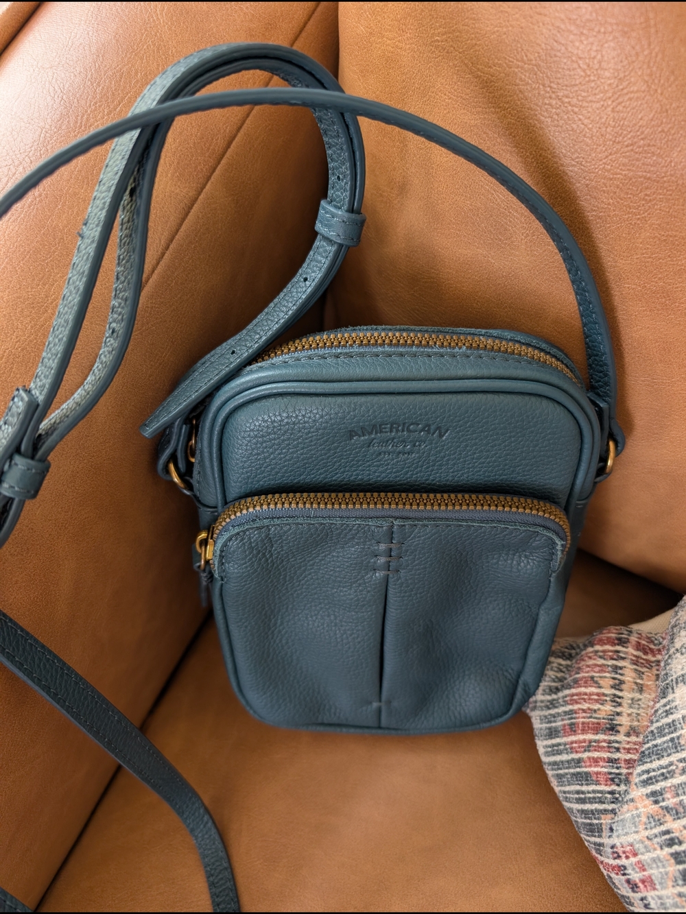Genuine Leather Crossbody By American Leather Company Teal - Picture 2 of 8
